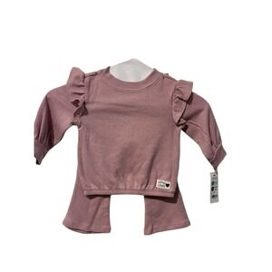 Carters Child of Mine Baby Girl 12M Waffle Knit Ruffle Top Flare Pants Set Mauve